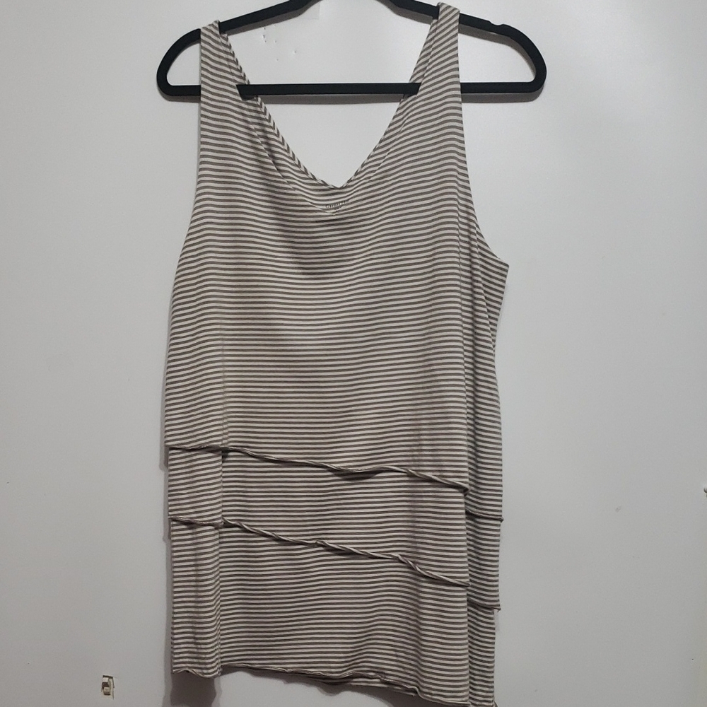 Garnet Hill Cream‎ Dtripe Asymmetrical Tiered Tank Top